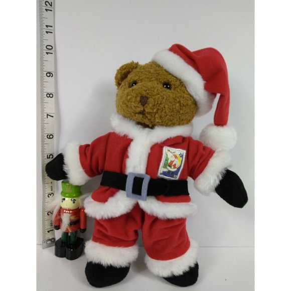 Santa Bear 10.5" Plushie w/ USA 2005 Christmas Postal Stamp & Wood Nutcracker - Picture 6 of 7